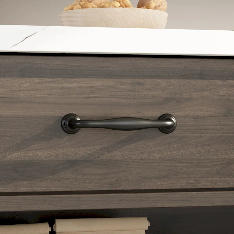 Îlot de cuisine buffet de 55,1 po de largeur avec étagères ouvertes et deux tiroirs