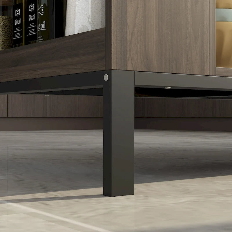 Îlot de cuisine buffet de 55,1 po de largeur avec étagères ouvertes et deux tiroirs