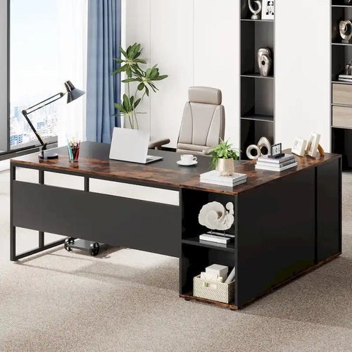 Bureau de direction en L de 180 cm avec armoire