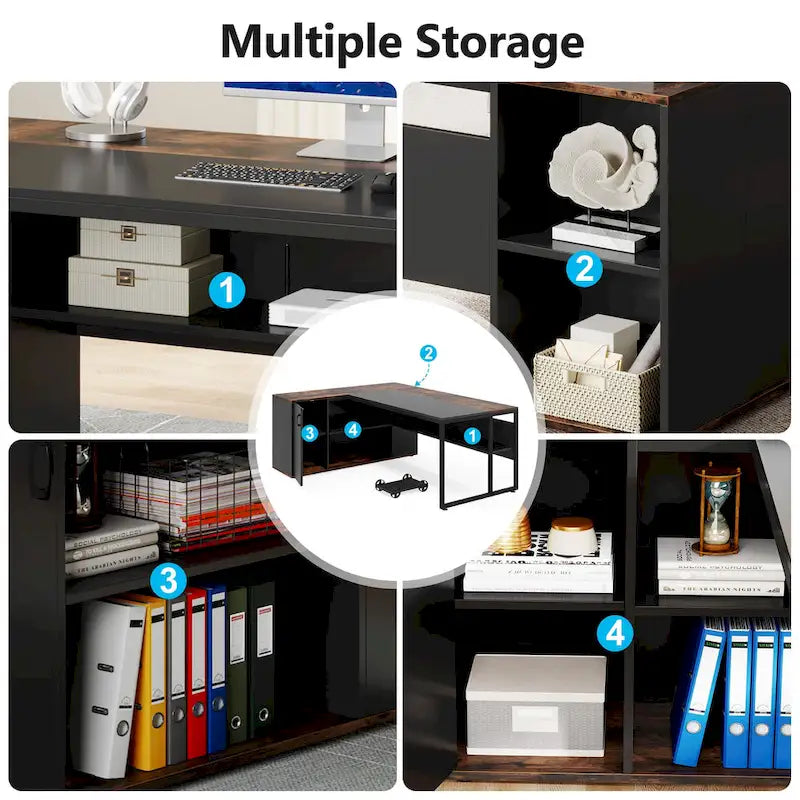 Bureau de direction en L de 180 cm avec armoire