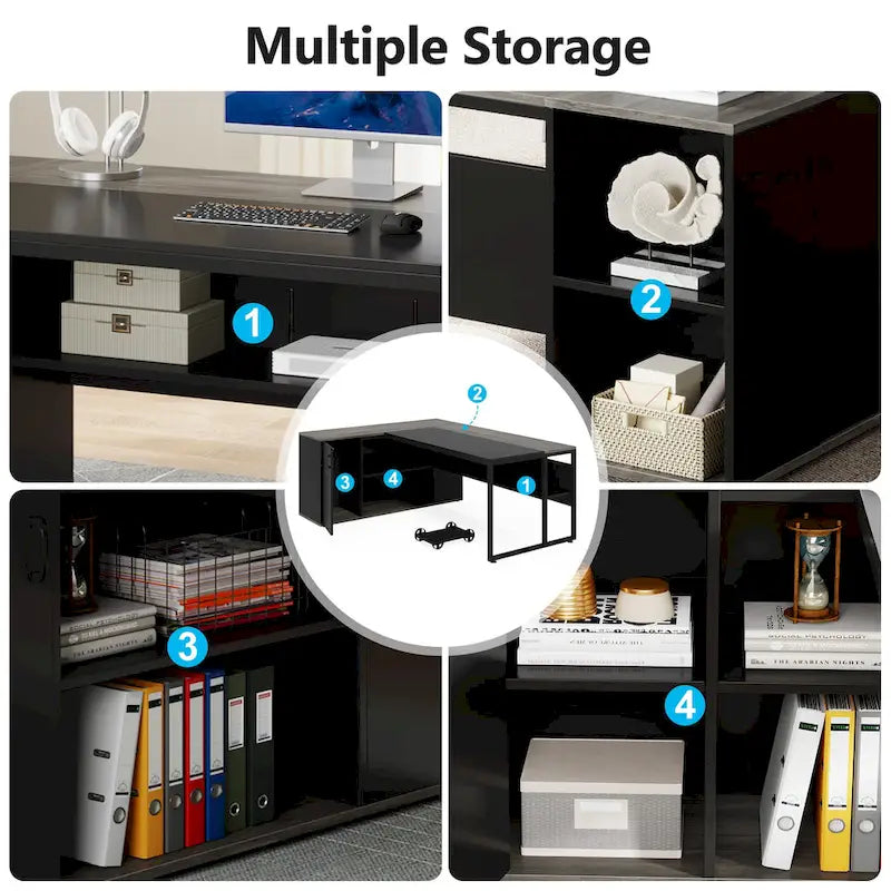 Bureau de direction en L de 180 cm avec armoire