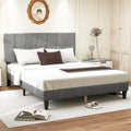 Full Bed Frame with Adjustable Headboard, No Box Spring Needed, Linen Upholstered Platform Bed Frame with Wood Slats Support