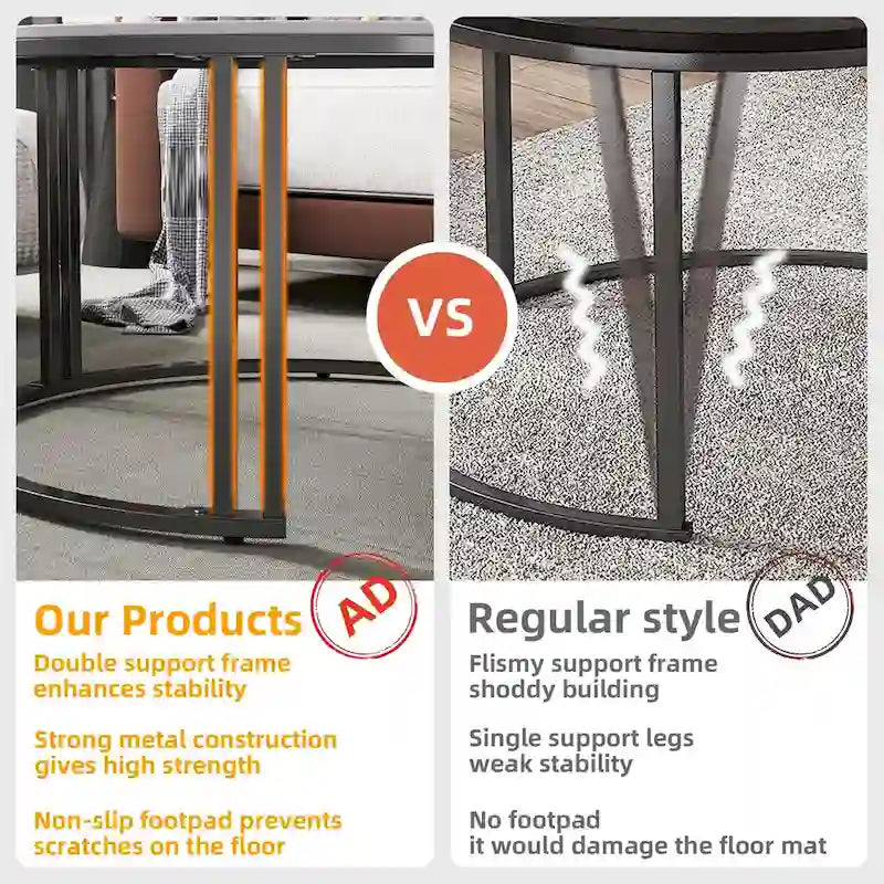 Lot de 2 tables basses gigognes rondes avec plateau en pierre frittée et structure en métal - 27 x 16