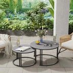 Lot de 2 tables basses gigognes rondes avec plateau en pierre frittée et structure en métal - 27 x 16