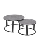 Lot de 2 tables basses gigognes rondes avec plateau en pierre frittée et structure en métal - 27 x 16