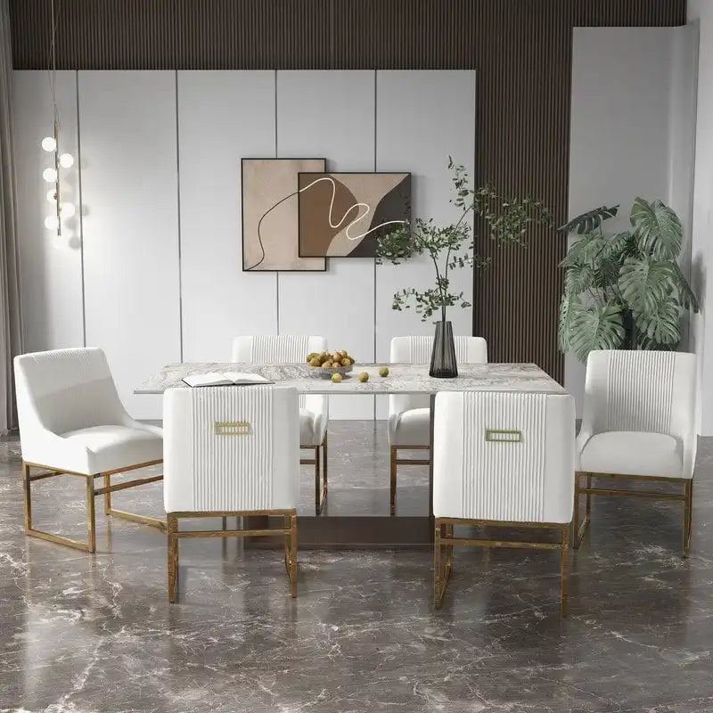 Chaise de salle à manger contemporaine SEYNAR en velours avec pieds en métal, lot de 6