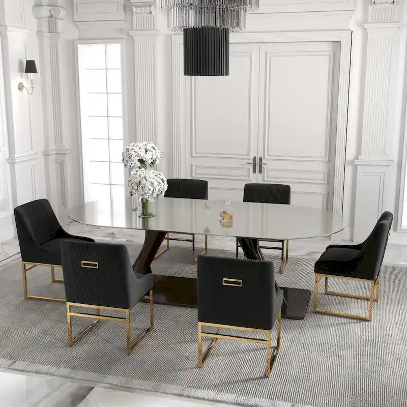 Chaise de salle à manger contemporaine SEYNAR en velours avec pieds en métal, lot de 6