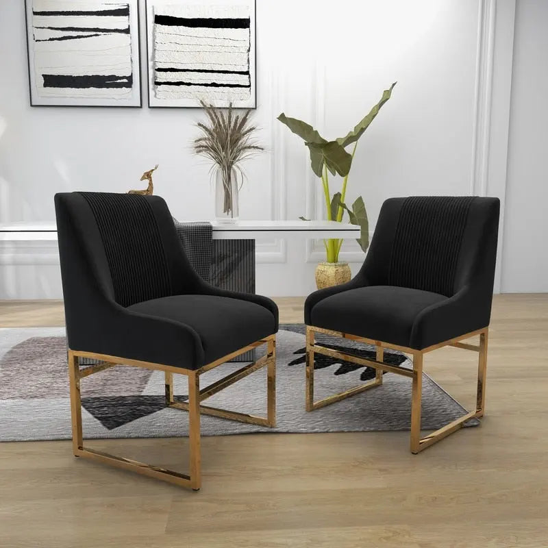 Chaise de salle à manger contemporaine SEYNAR en velours avec pieds en métal, lot de 6