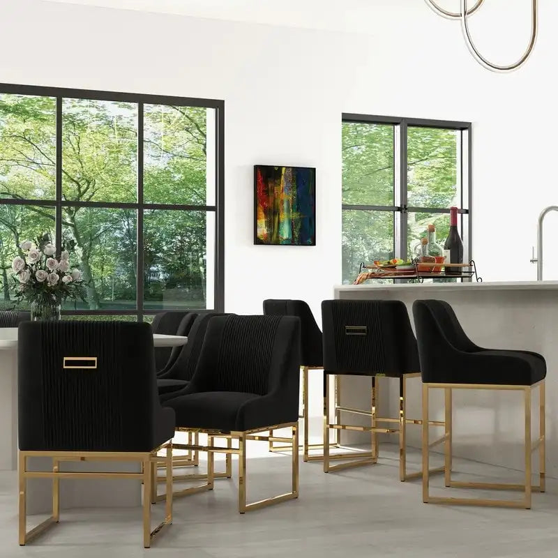 Chaise de salle à manger contemporaine SEYNAR en velours avec pieds en métal, lot de 6