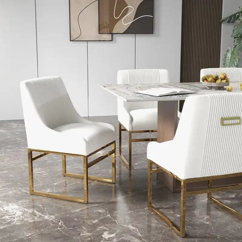 Chaise de salle à manger contemporaine SEYNAR en velours avec pieds en métal, lot de 6