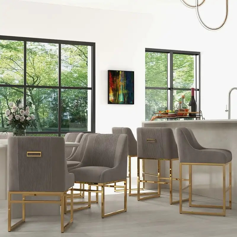 Chaise de salle à manger contemporaine SEYNAR en velours avec pieds en métal, lot de 6