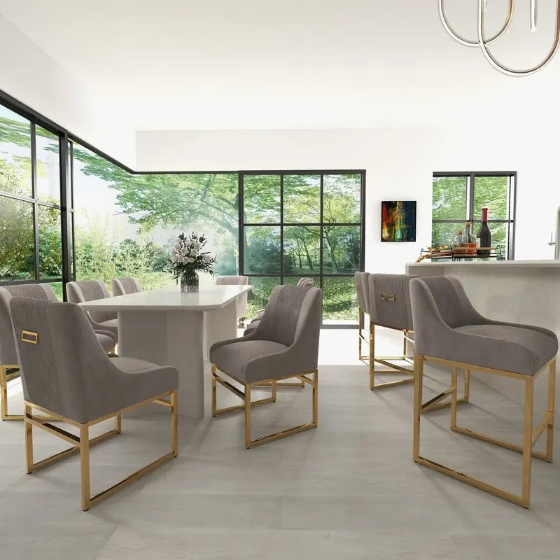 Chaise de salle à manger contemporaine SEYNAR en velours avec pieds en métal, lot de 6