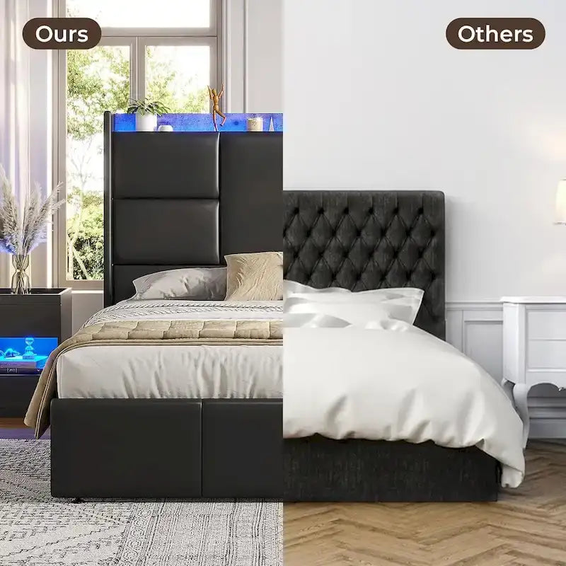 Cadre de lit avec tête de lit haute et rangement intégré