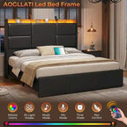 Cadre de lit avec tête de lit haute et rangement intégré