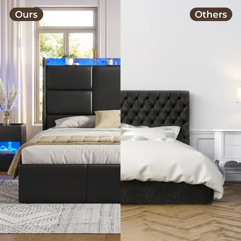 Cadre de lit avec tête de lit haute et rangement intégré