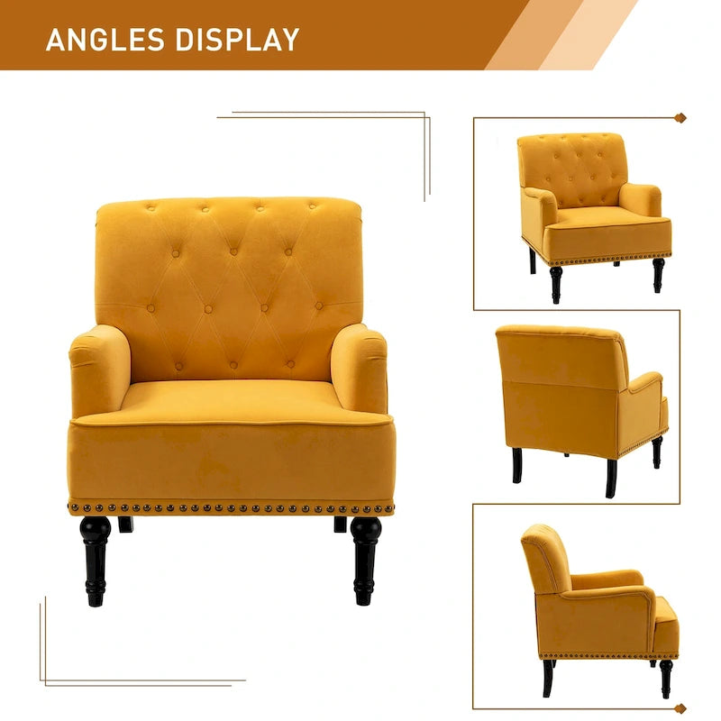 Fauteuil club Geltrude de style transitionnel, capitonné et rembourré, avec pieds en bois tourné, par HULALA HOME