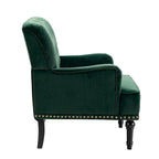 Fauteuil club Geltrude de style transitionnel, capitonné et rembourré, avec pieds en bois tourné, par HULALA HOME