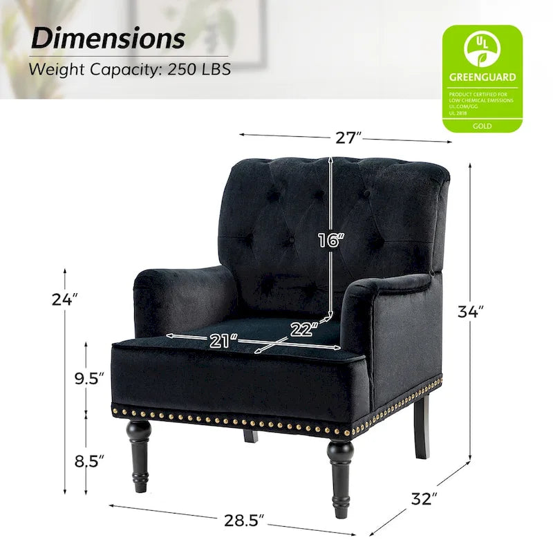 Fauteuil club Geltrude de style transitionnel, capitonné et rembourré, avec pieds en bois tourné, par HULALA HOME