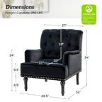 Fauteuil club Geltrude de style transitionnel, capitonné et rembourré, avec pieds en bois tourné, par HULALA HOME