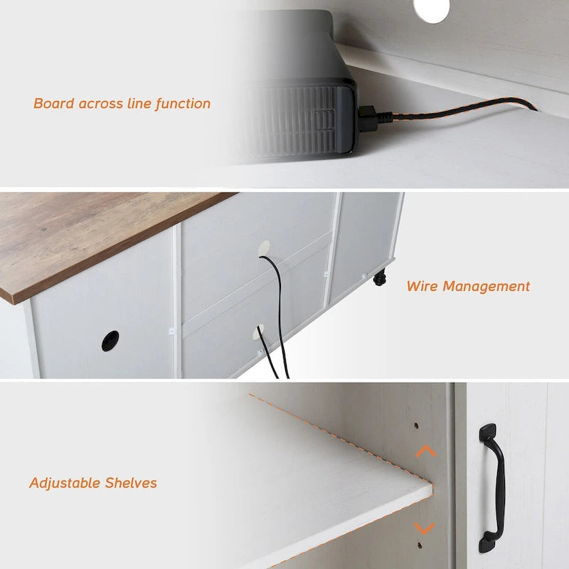 Meuble TV WAMPAT style ferme avec portes coulissantes de style grange, meuble de rangement pour téléviseurs jusqu'à 65 pouces