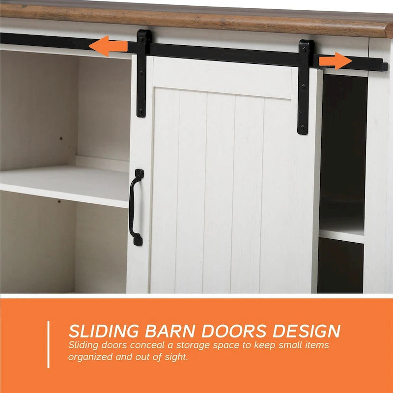 Meuble TV WAMPAT style ferme avec portes coulissantes de style grange, meuble de rangement pour téléviseurs jusqu'à 65 pouces