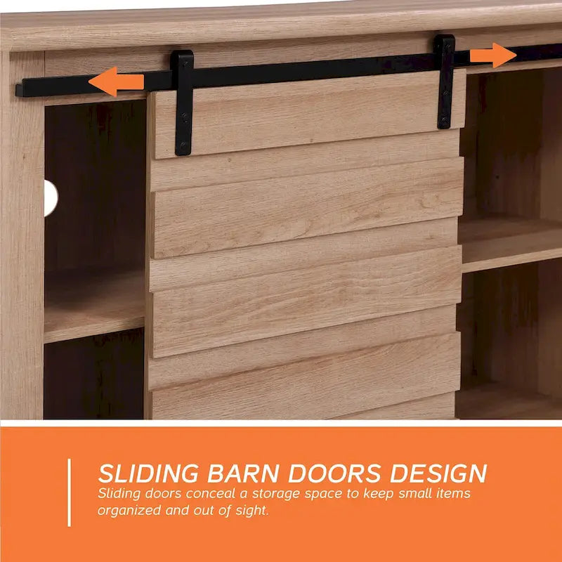 Meuble TV WAMPAT style ferme avec portes coulissantes de style grange, meuble de rangement pour téléviseurs jusqu'à 65 pouces