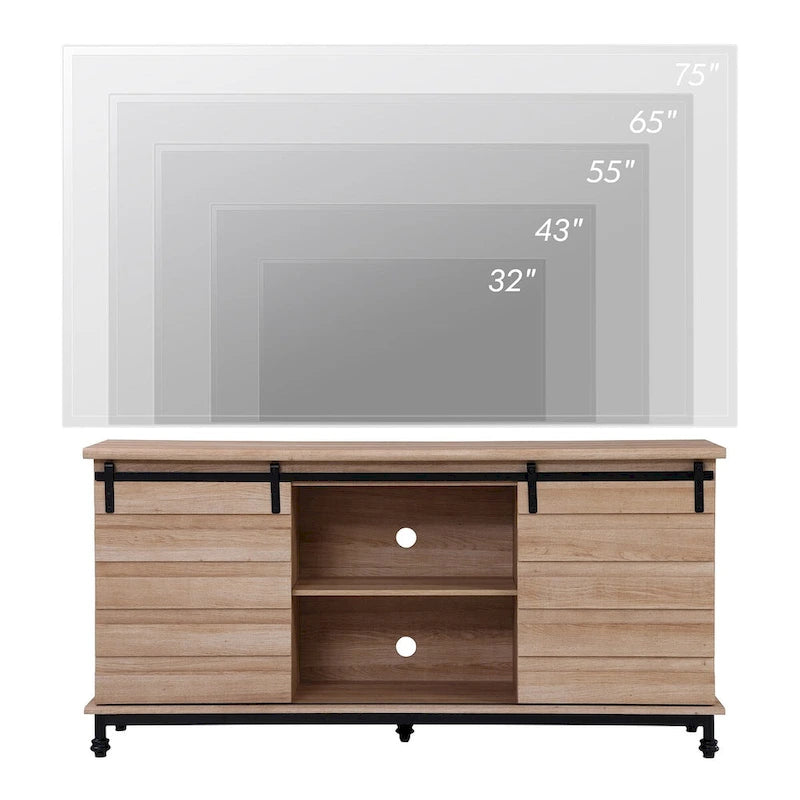 Meuble TV WAMPAT style ferme avec portes coulissantes de style grange, meuble de rangement pour téléviseurs jusqu'à 65 pouces