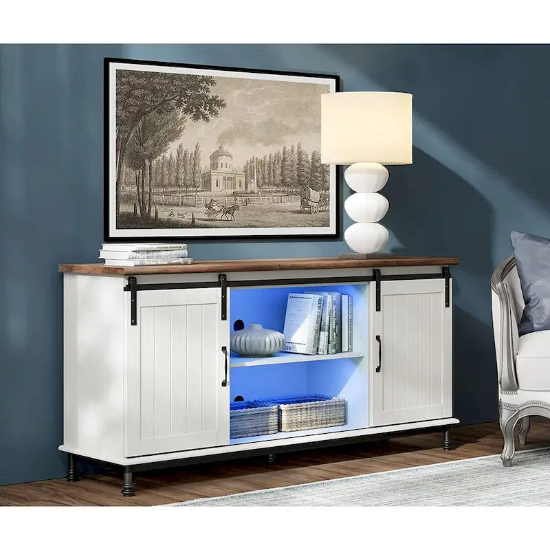 Meuble TV WAMPAT style ferme avec portes coulissantes de style grange, meuble de rangement pour téléviseurs jusqu'à 65 pouces
