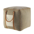 20 Gray Ivory Faux Leather Handmade Square Pouf Ottoman With Handles