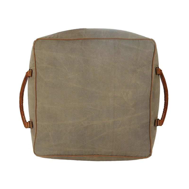 Pouf carré ottoman fait main en similicuir gris ivoire avec poignées (20 pouces)