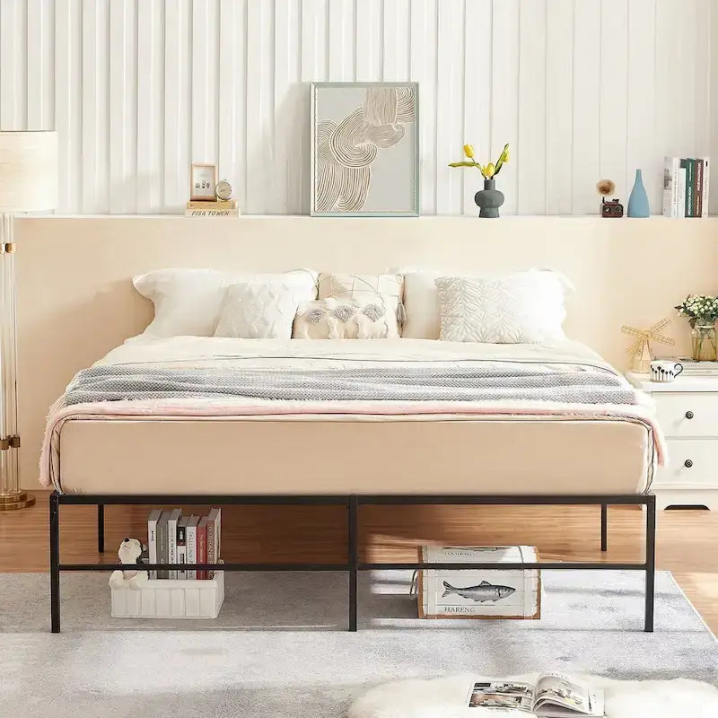 Cadre de lit plateforme en métal de 45,7 cm (18 pouces) pour lit king size, avec sommier à lattes en acier