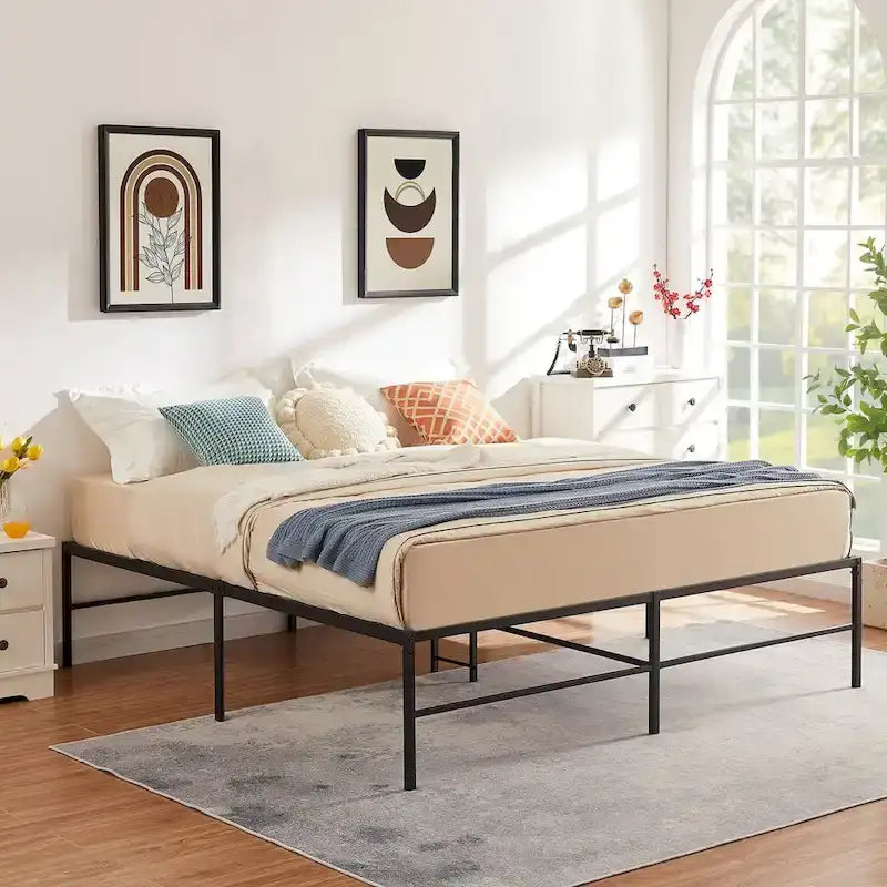 Cadre de lit plateforme en métal de 45,7 cm (18 pouces) pour lit king size, avec sommier à lattes en acier