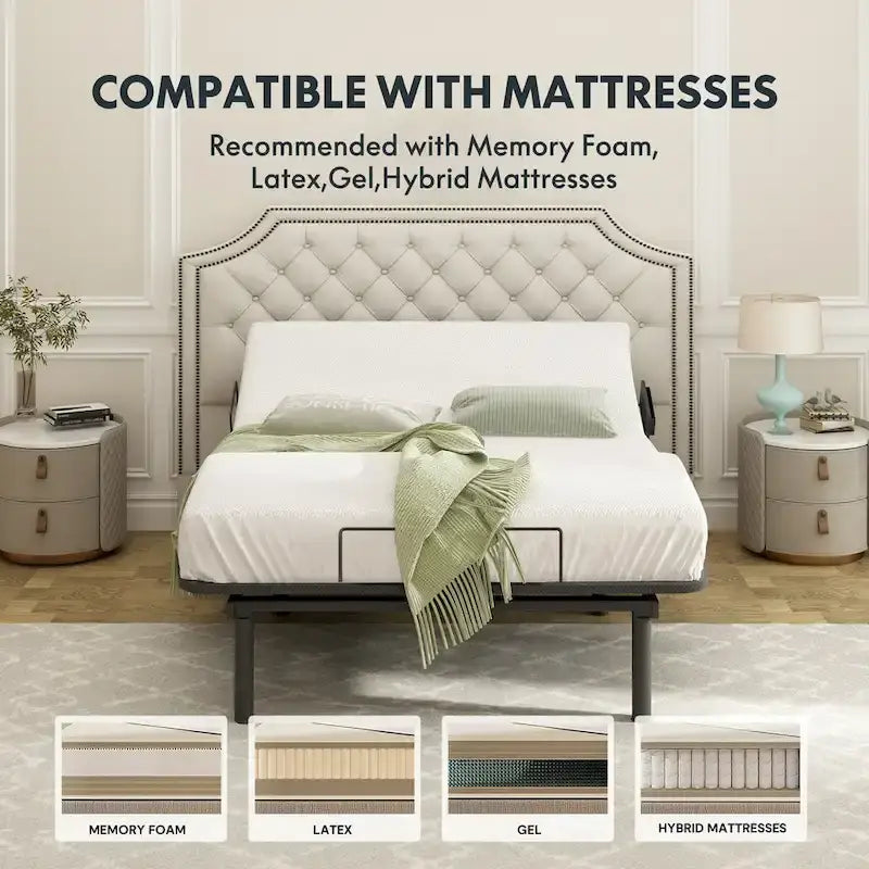 Cadre de lit ajustable FunniHomi pour lits jumeaux XL/queen/king séparés, sans dégagement, sans gravité, avec support de matelas