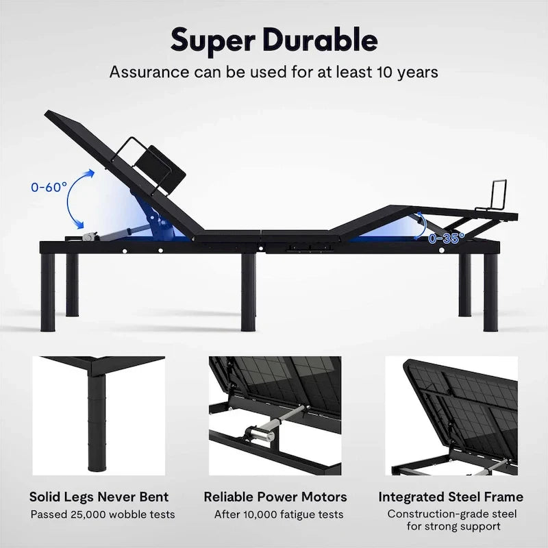 Cadre de lit ajustable FunniHomi pour lits jumeaux XL/queen/king séparés, sans dégagement, sans gravité, avec support de matelas