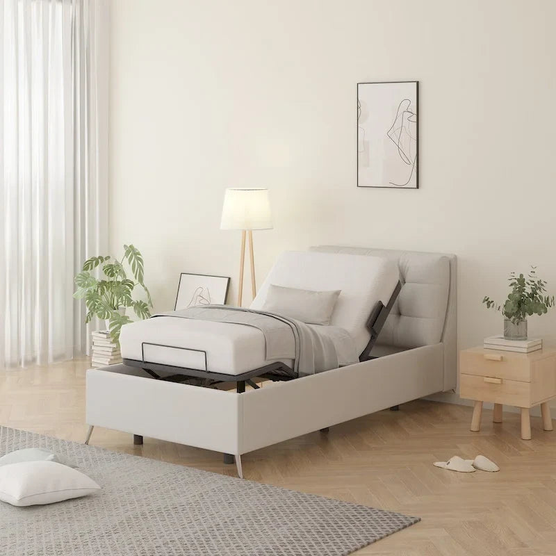 Cadre de lit ajustable FunniHomi pour lits jumeaux XL/queen/king séparés, sans dégagement, sans gravité, avec support de matelas