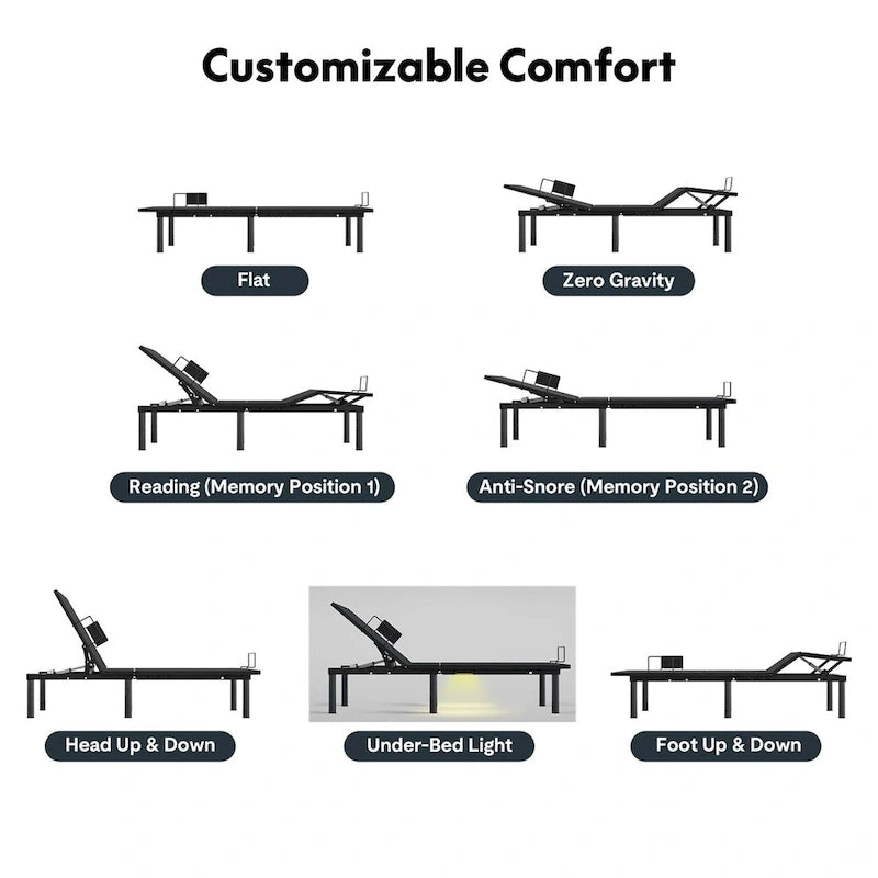 Cadre de lit ajustable FunniHomi pour lits jumeaux XL/queen/king séparés, sans dégagement, sans gravité, avec support de matelas