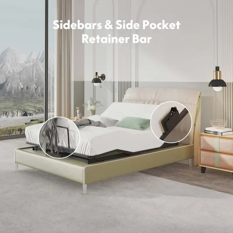 Cadre de lit ajustable FunniHomi pour lits jumeaux XL/queen/king séparés, sans dégagement, sans gravité, avec support de matelas