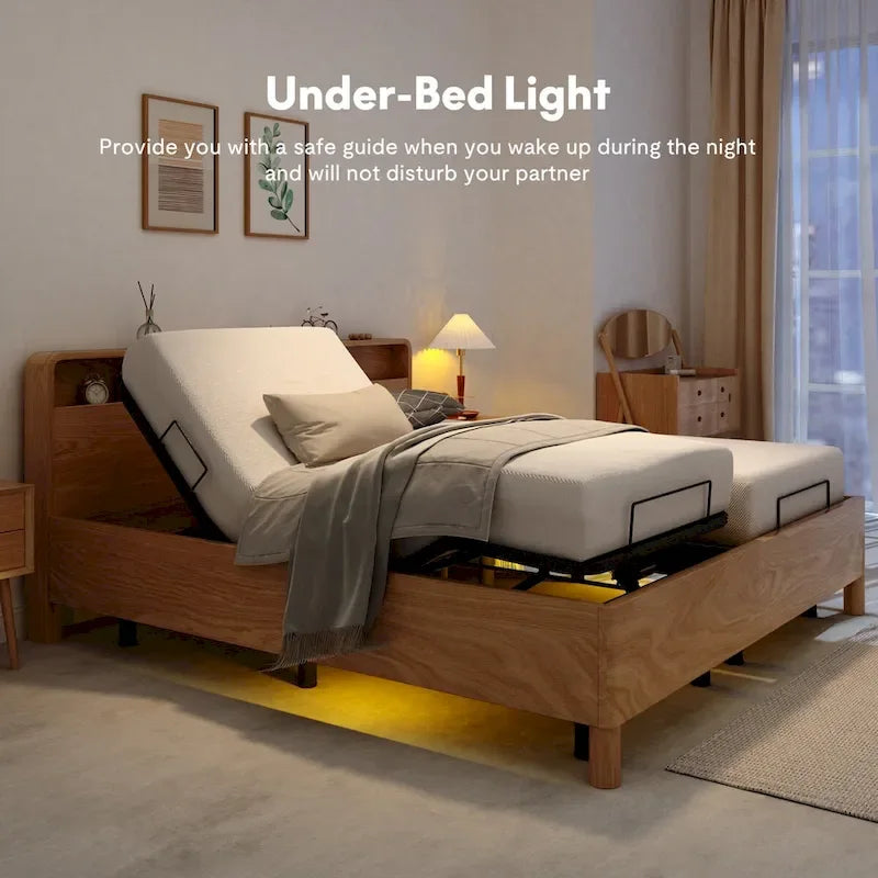 Cadre de lit ajustable FunniHomi pour lits jumeaux XL/queen/king séparés, sans dégagement, sans gravité, avec support de matelas