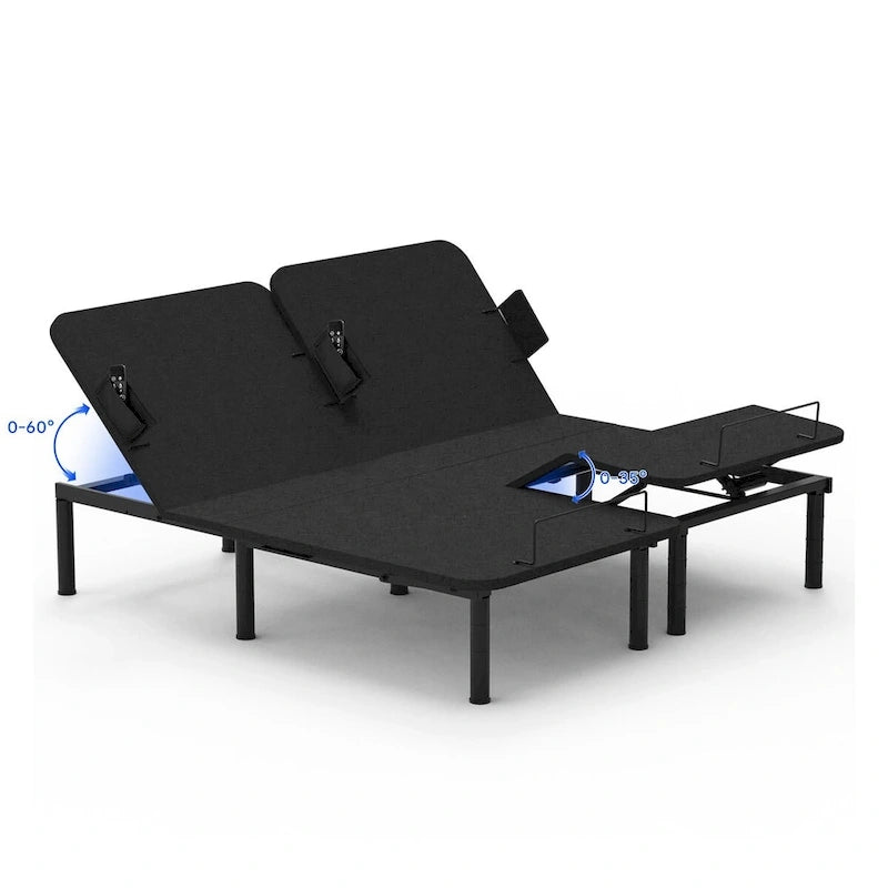 Cadre de lit ajustable FunniHomi pour lits jumeaux XL/queen/king séparés, sans dégagement, sans gravité, avec support de matelas