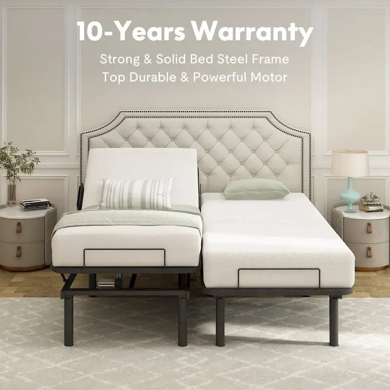 Cadre de lit ajustable FunniHomi pour lits jumeaux XL/queen/king séparés, sans dégagement, sans gravité, avec support de matelas