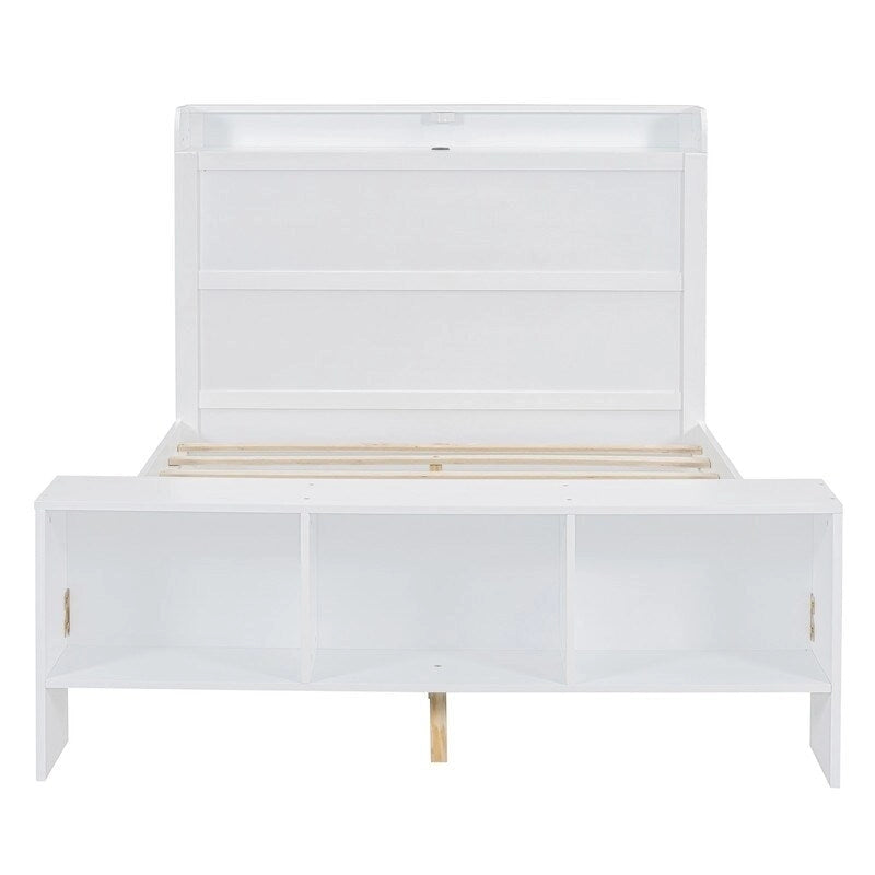 Lit plateforme avec étagères intégrées, éclairage LED et ports USB, format double/simple