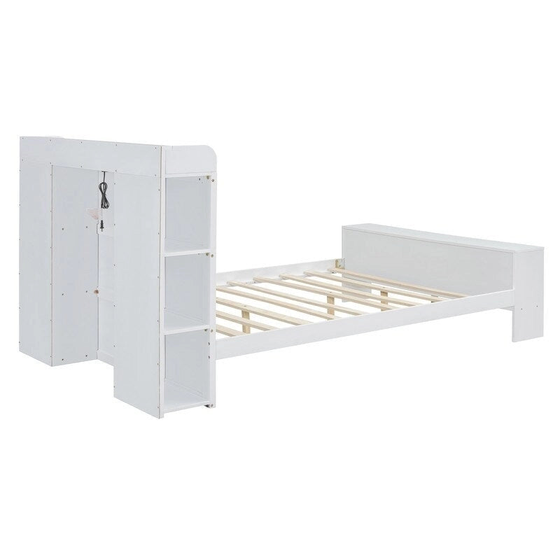 Lit plateforme avec étagères intégrées, éclairage LED et ports USB, format double/simple