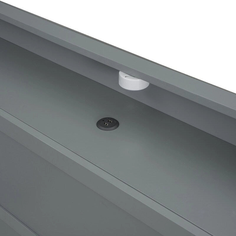 Lit plateforme avec étagères intégrées, éclairage LED et ports USB, format double/simple