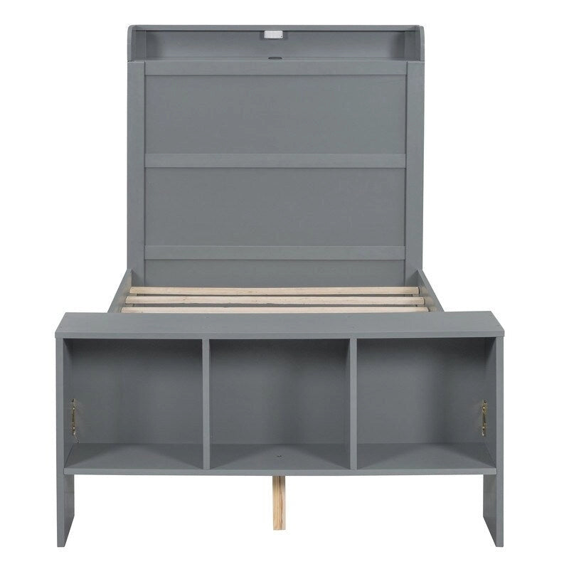 Lit plateforme avec étagères intégrées, éclairage LED et ports USB, format double/simple