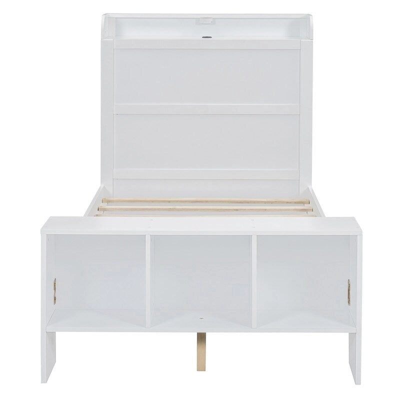 Lit plateforme avec étagères intégrées, éclairage LED et ports USB, format double/simple