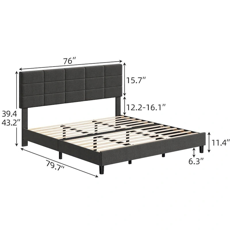 Cadre de lit recouvert de lin avec sommier à lattes en bois