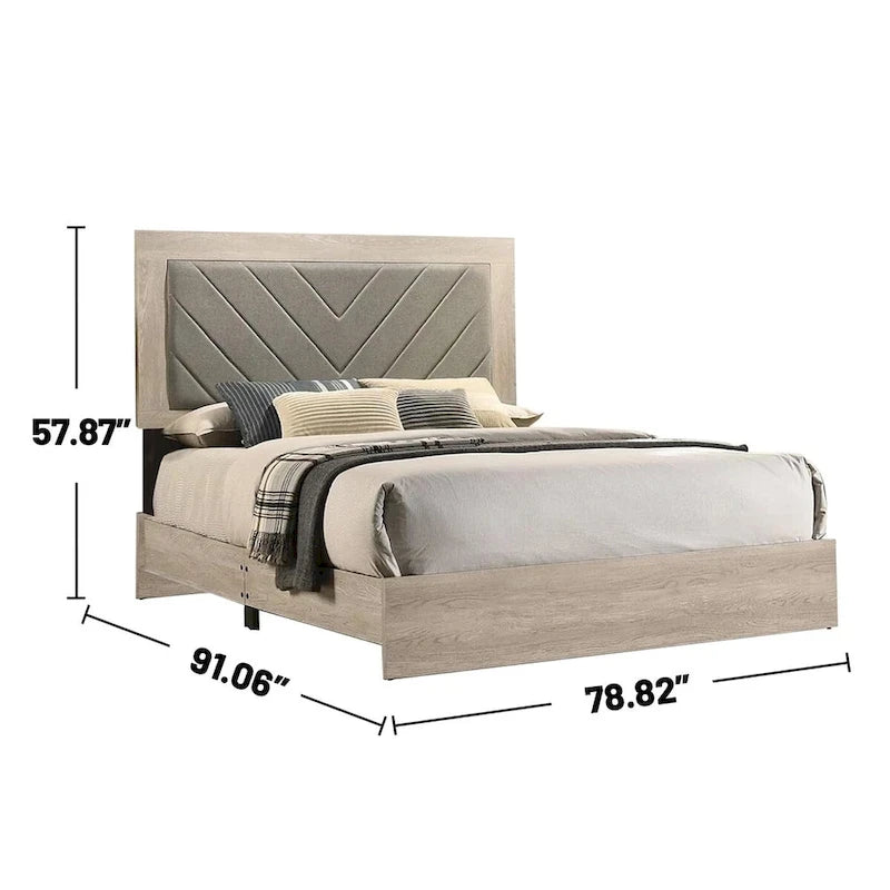 Lit California King en bois avec haute tête de lit rembourrée