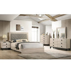 Lit California King en bois avec haute tête de lit rembourrée