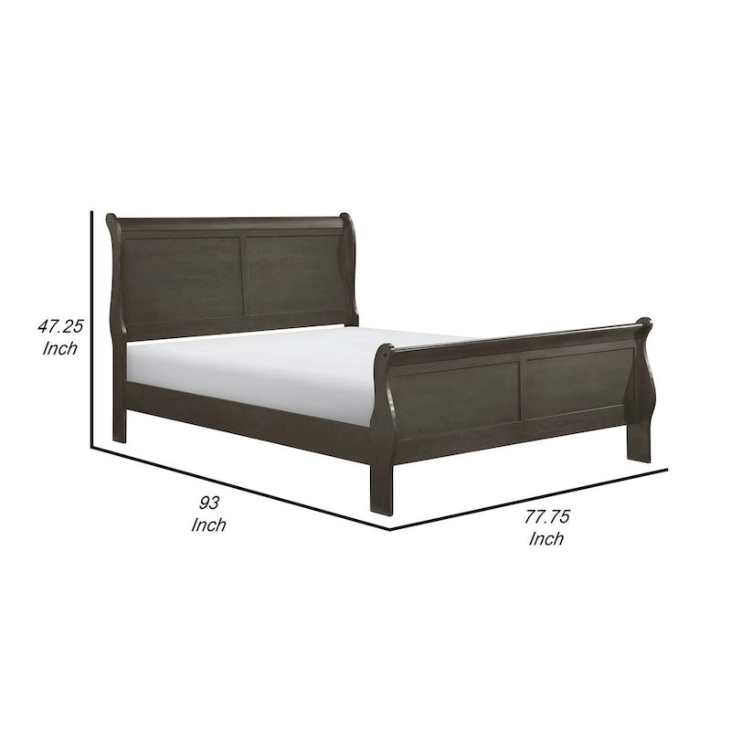 Lit traîneau traditionnel Gage California King, cadre en bois, gris teinté