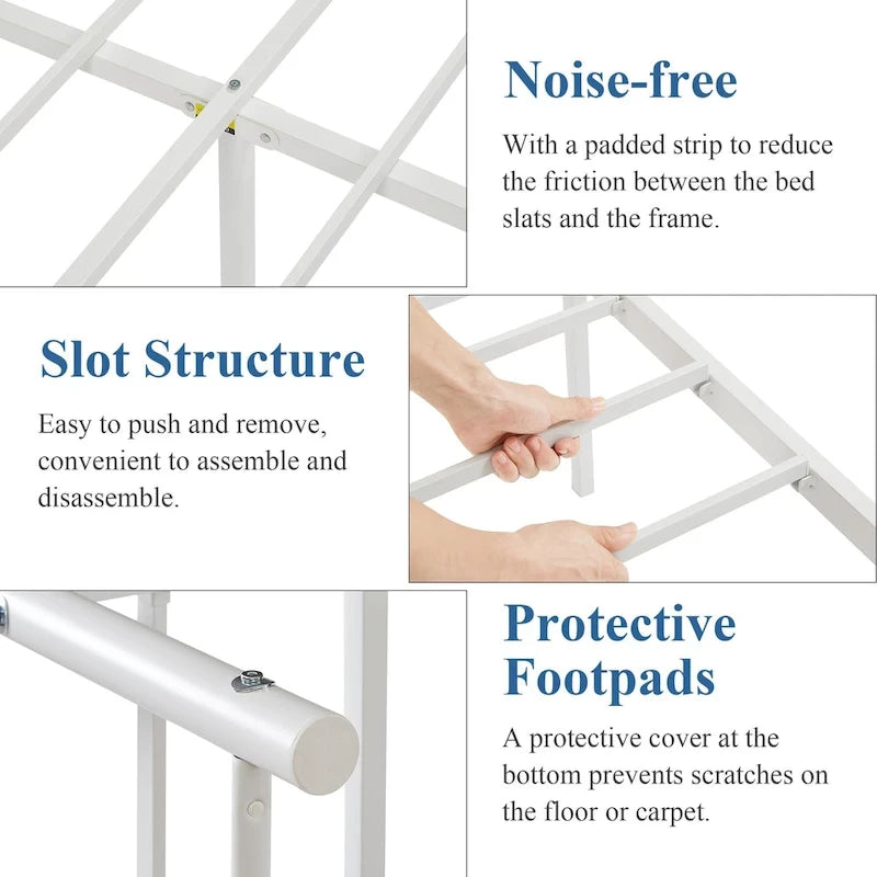 Cadre de lit en métal Javlergo, cadre de lit plateforme moderne avec tête et pied de lit, sommier non requis